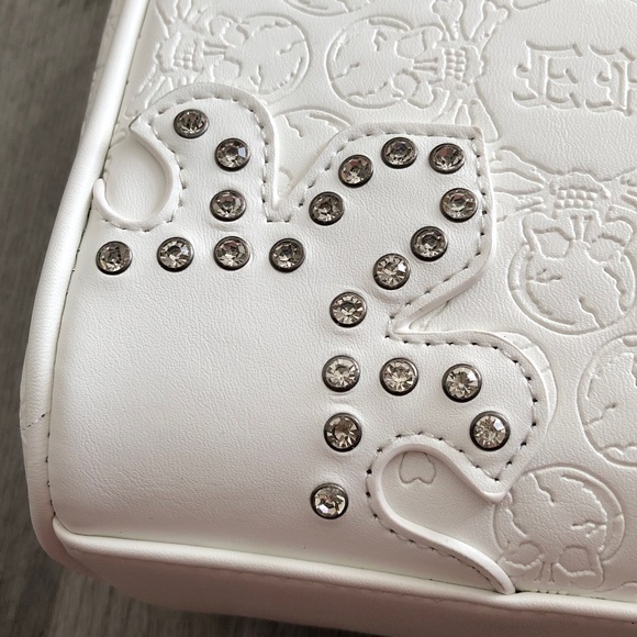 Ed Hardy White Faux Leather Satchel Embossed Skull & Rhinestones Bag Charm NWT - Picture 5 of 16